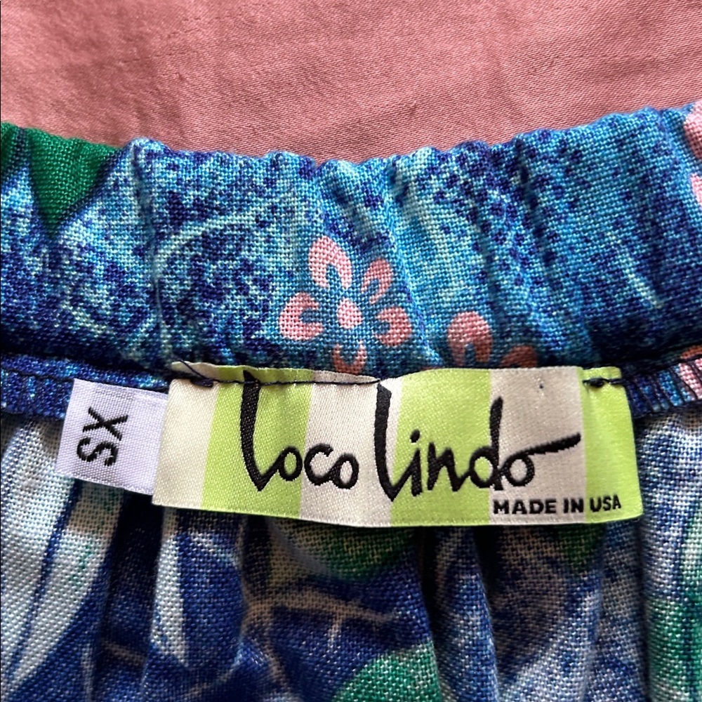 Scout for Loco Lindo Blue Barkcloth Floral Cotton Skirt XS NWOT - Picture 2 of 3